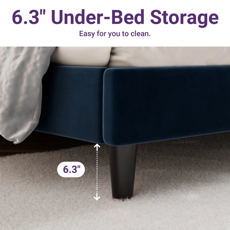 Stauton Upholstered Platform Bed with Velvet and Striped Headboard