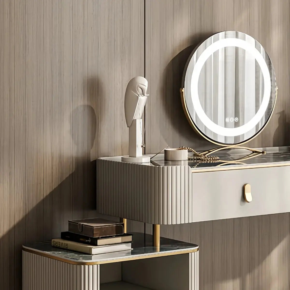 Elegant Stoicu Vanity Desk – Mirror and Ample Storage Space