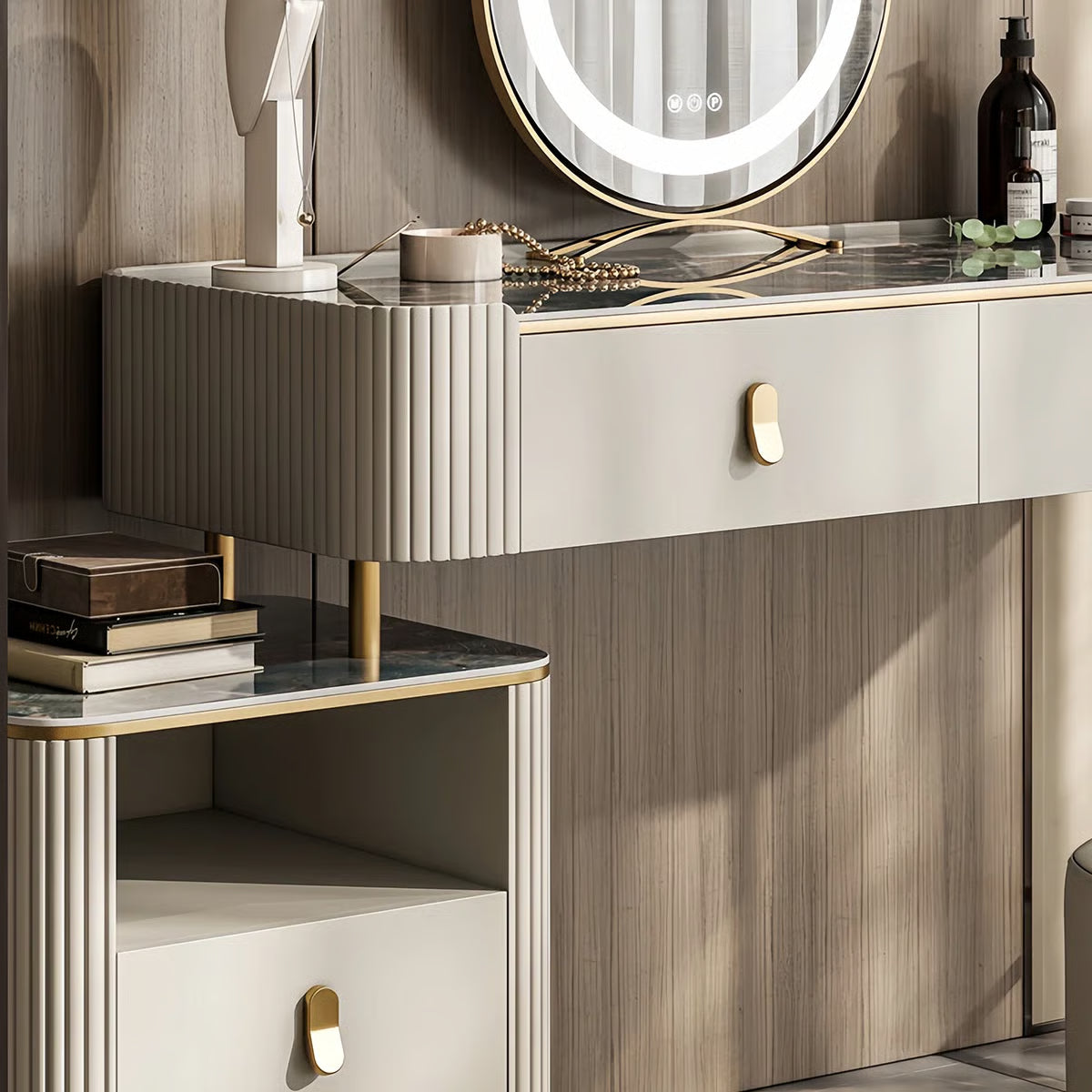 Elegant Stoicu Vanity Desk – Mirror and Ample Storage Space-OUCH CART |Dressing table
