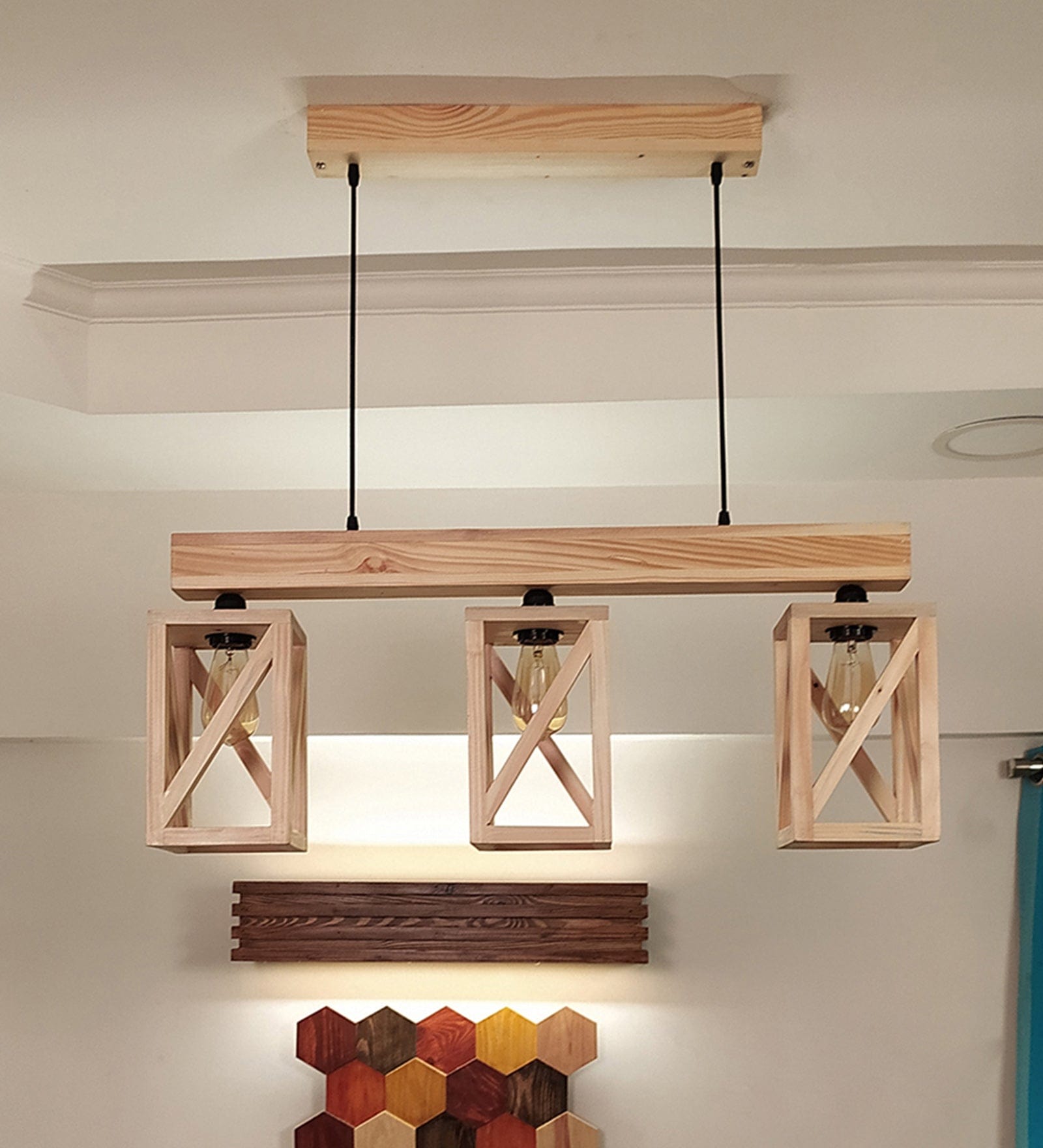 Symmetric Beige Wooden Series Hanging Lamp (BULB NOT INCLUDED)