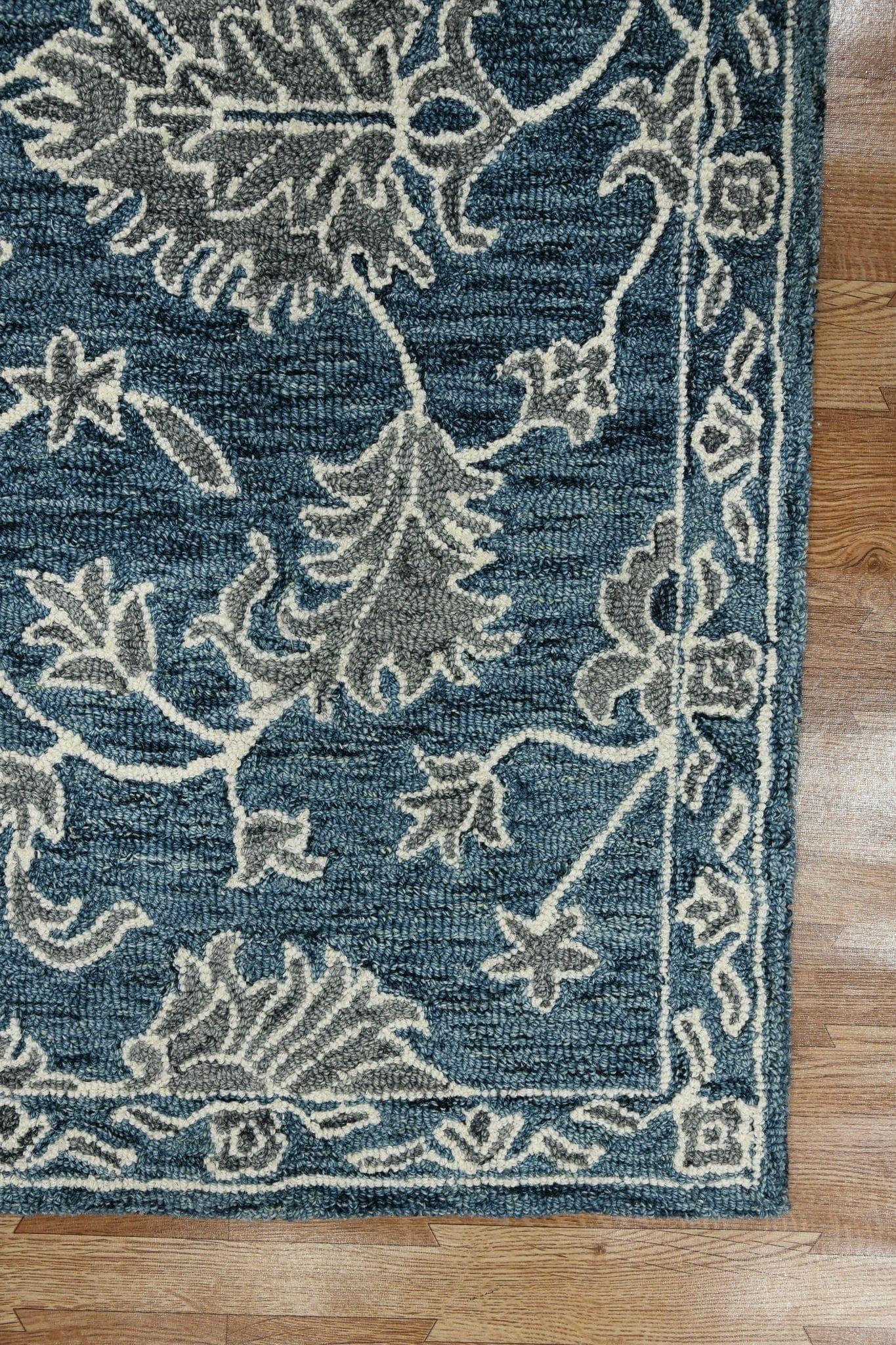 Navy Wool Romania 8X10 Feet Hand-Tufted Carpet - Rug - Ouch Cart