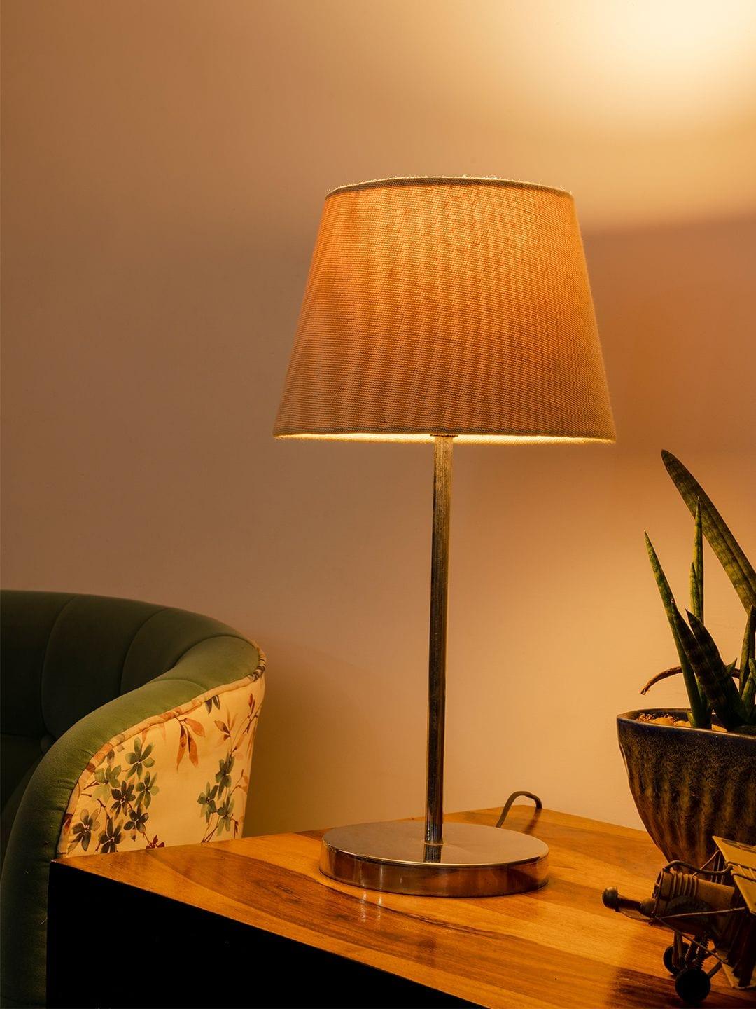 Metal Chrome Finish Lamp with Smare Taper Brown Shade - Ouch Cart