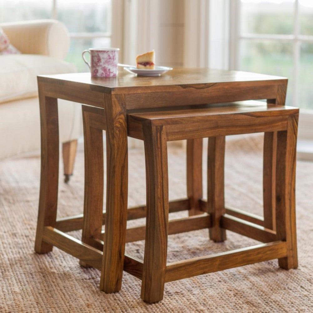 Solid Sheesham Wood Nested Tables In Honey Finish - Ouch Cart