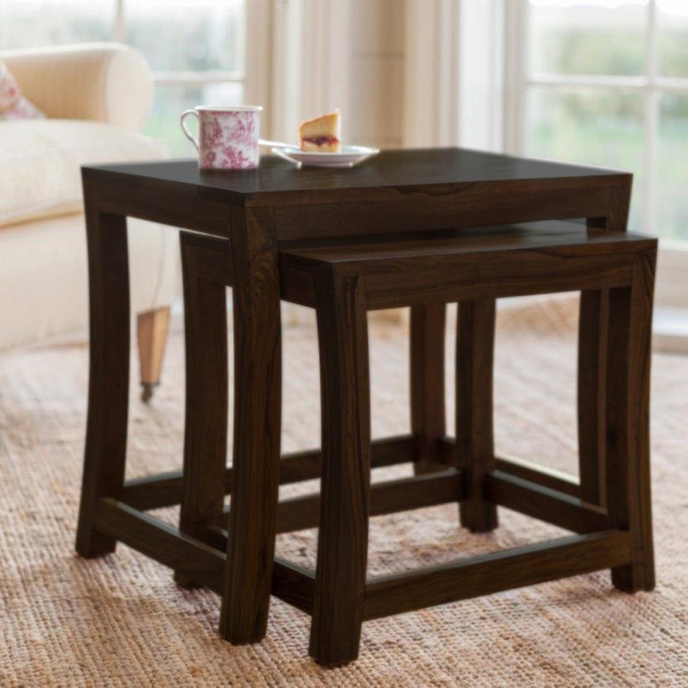 Solid Sheesham Wood Nested Tables In Walnut Finish - Ouch Cart