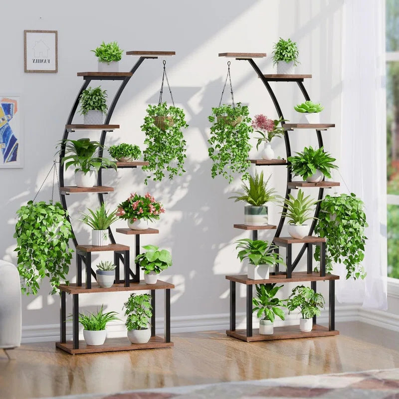 9-Tier Indoor Plant Stand with Grow Lights | Multi-Layer Metal & Wood Shelf Rack for Home Gardening