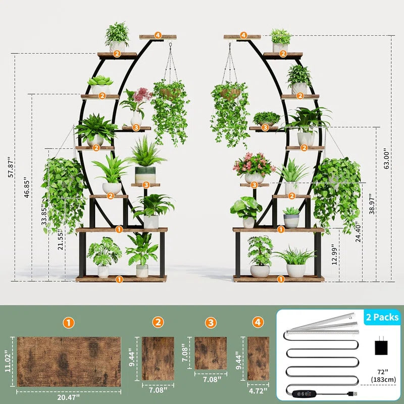 9-Tier Indoor Plant Stand with Grow Lights | Multi-Layer Metal & Wood Shelf Rack for Home Gardening OUCH CART