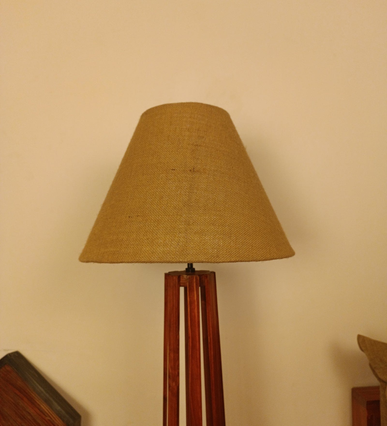 Tall Boy Wooden Floor Lamp With Yellow Printed Fabric Lampshade (BULB NOT INCLUDED)