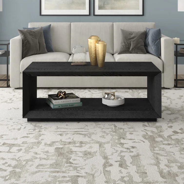 Modern Wood-Grain Coffee Table with Plinth Base OUCH CART