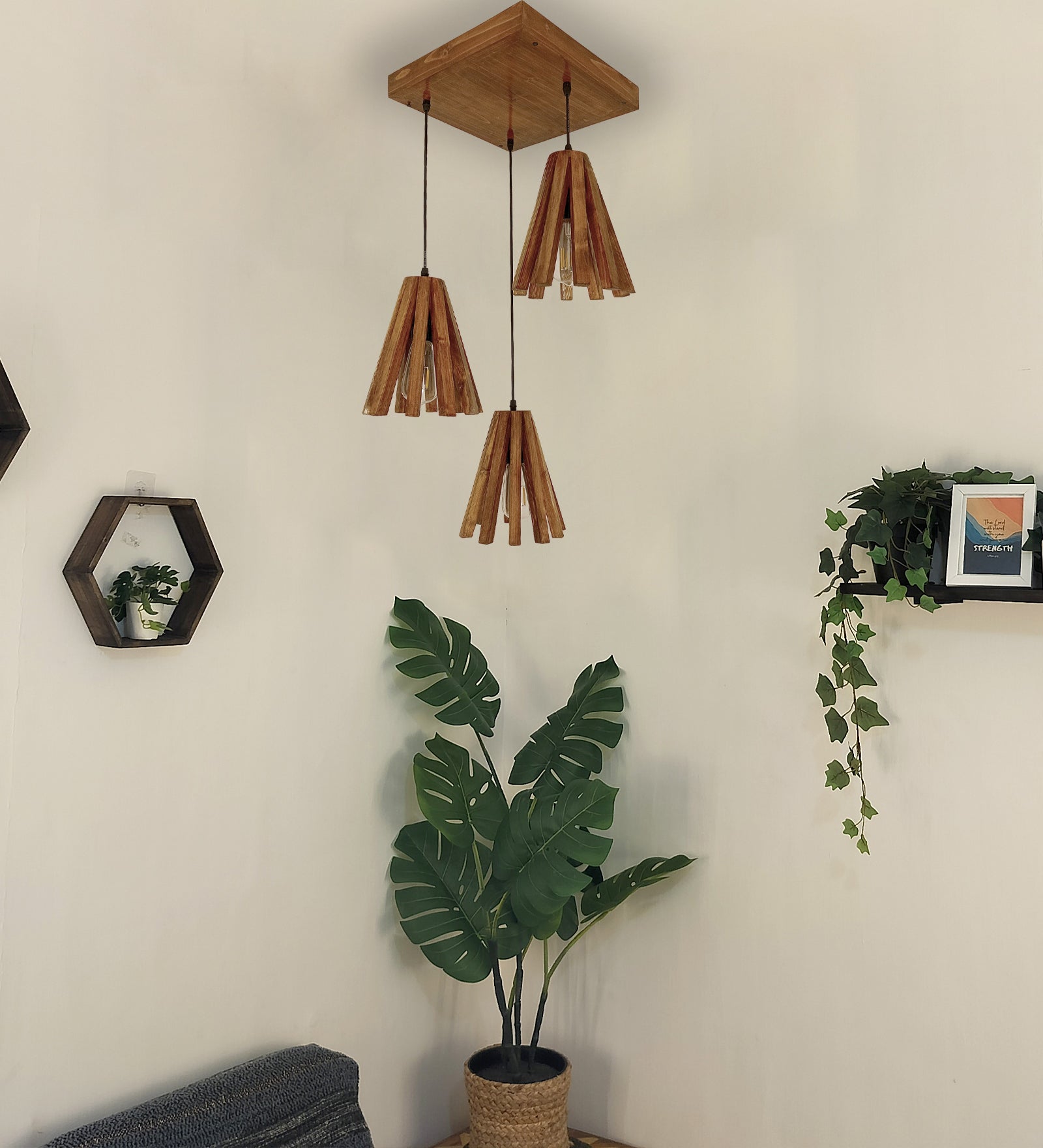 Taper Brown Wooden Cluster Hanging Lamp (BULB NOT INCLUDED)