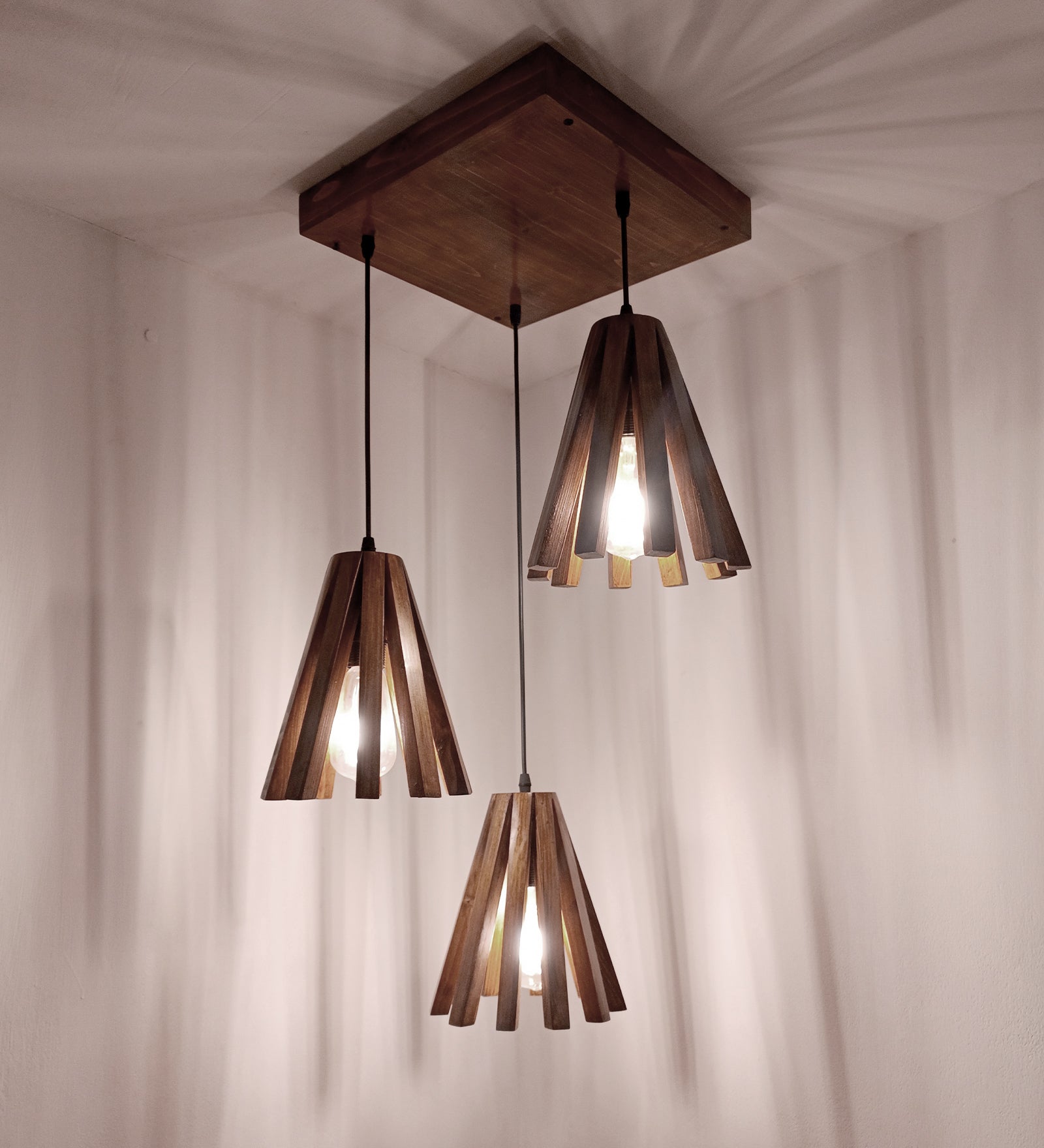 Taper Brown Wooden Cluster Hanging Lamp (BULB NOT INCLUDED)