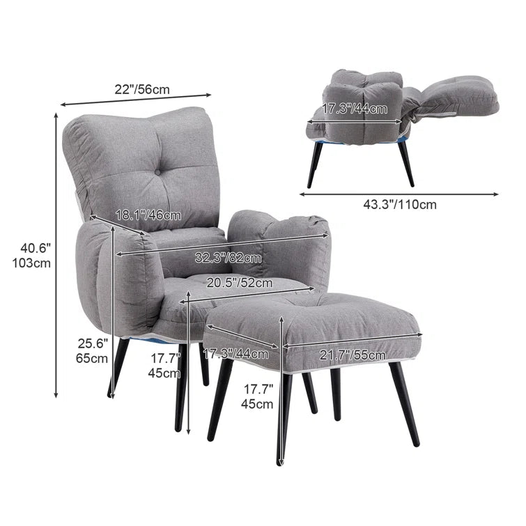 Tauranac Wide Tufted Linen Lounge Chair and Ottoman