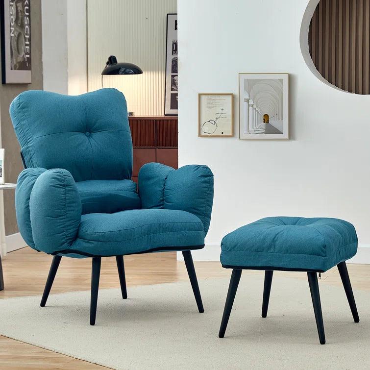 Tauranac Wide Tufted Linen Lounge Chair and Ottoman - Ouch Cart