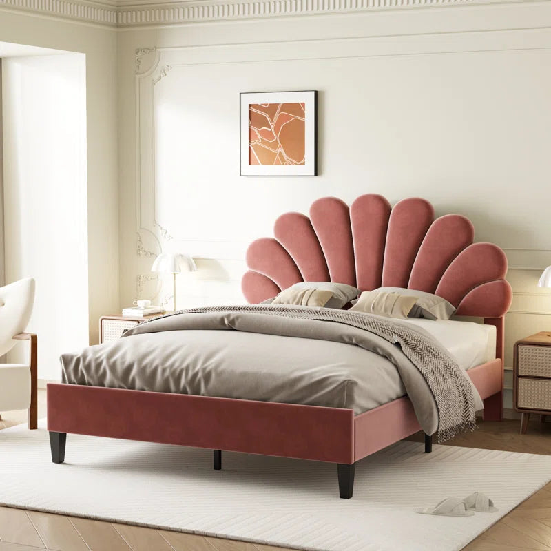 Tayveion Upholstered Platform Bed with Floral Velvet Headboard OUCH CART