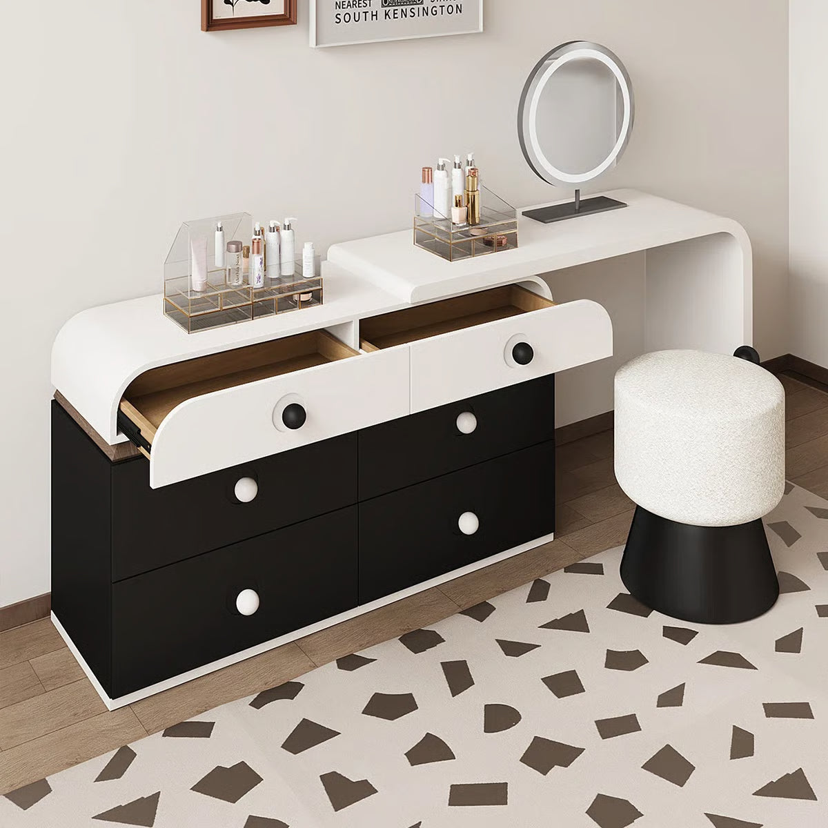 Tegh Vanity – Modern Makeup Desk with LED Mirror, Storage Drawers & Sleek Design