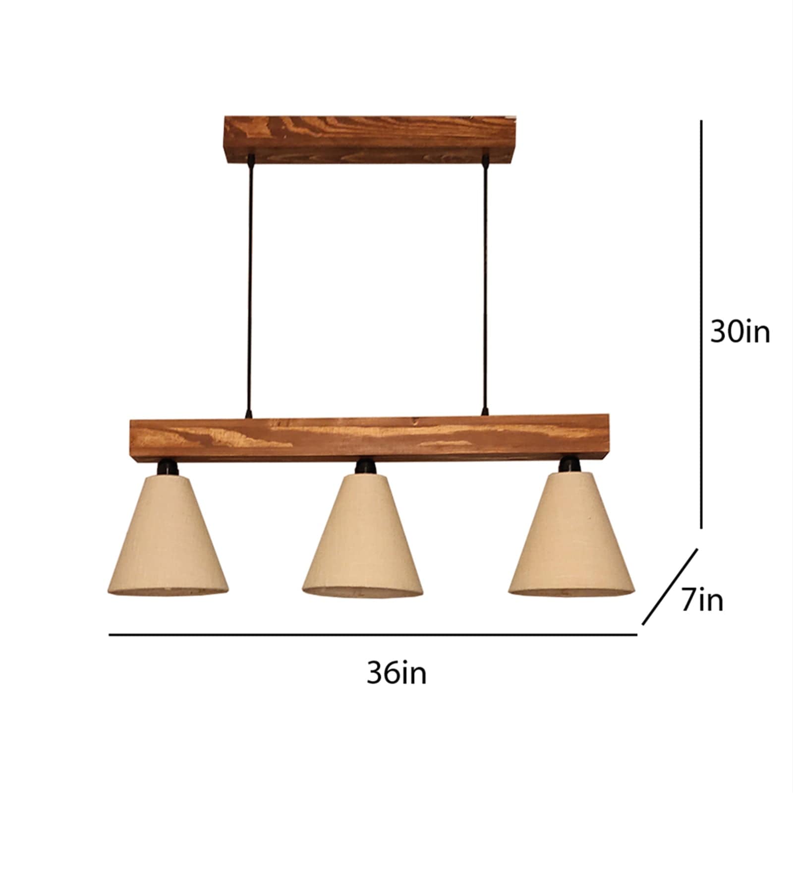 Terzo Brown Wooden Series Hanging Lamp with Beige Fabric Lampshade (BULB NOT INCLUDED)