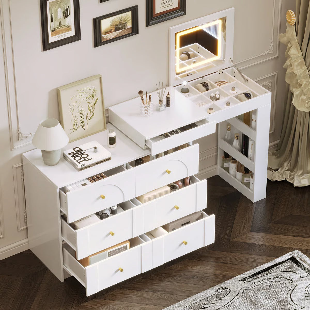 Thorn Flip-Top LED Makeup Vanity Table with Storage Drawers - OUCH CART | Dressing table