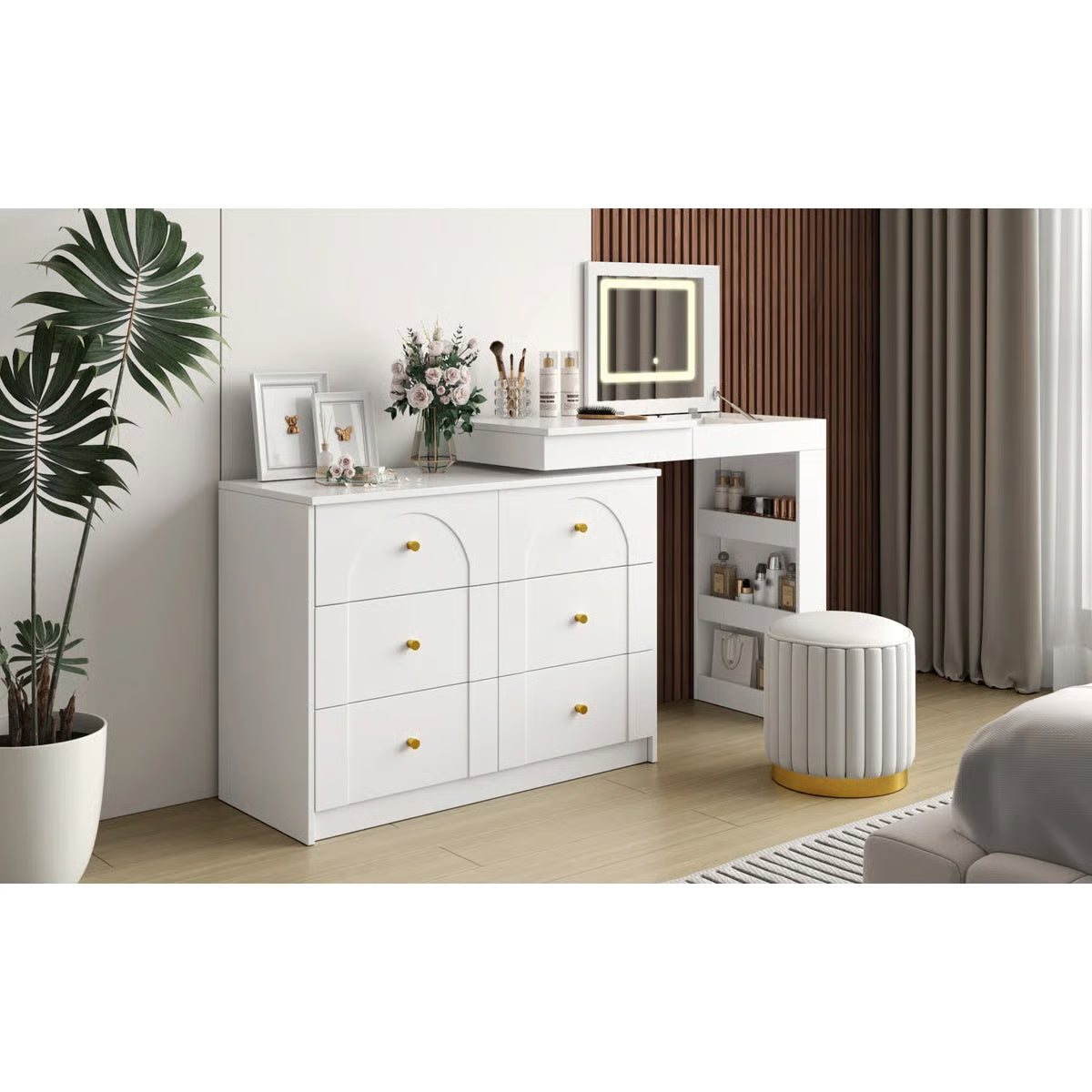 Thorn Flip-Top LED Makeup Vanity Table with Storage Drawers