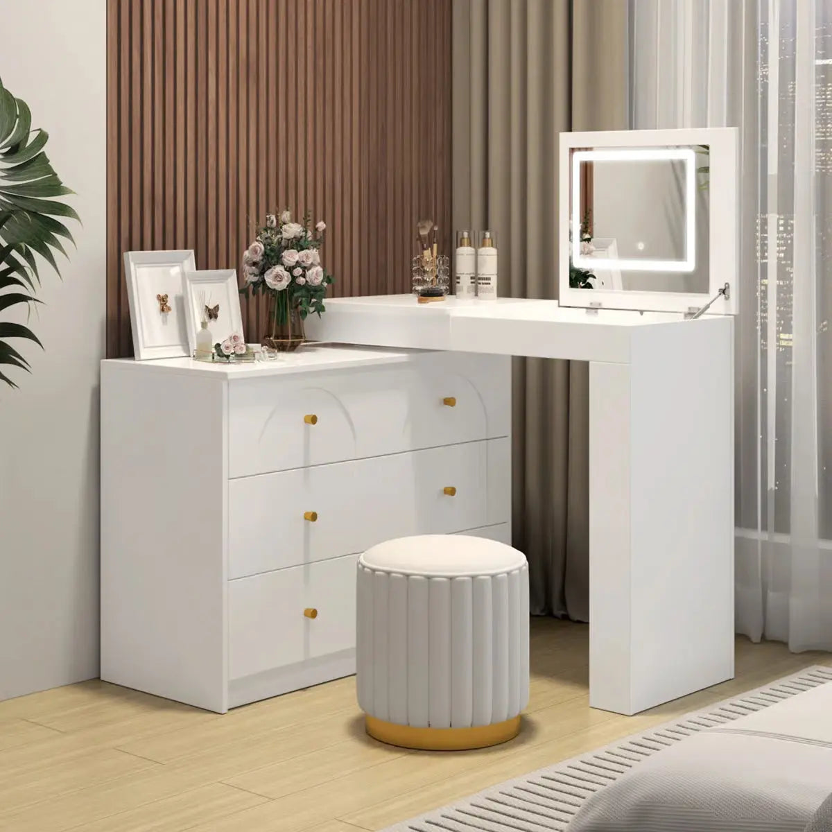 Thorn Flip-Top LED Makeup Vanity Table with Storage Drawers - OUCH CART | Dressing table