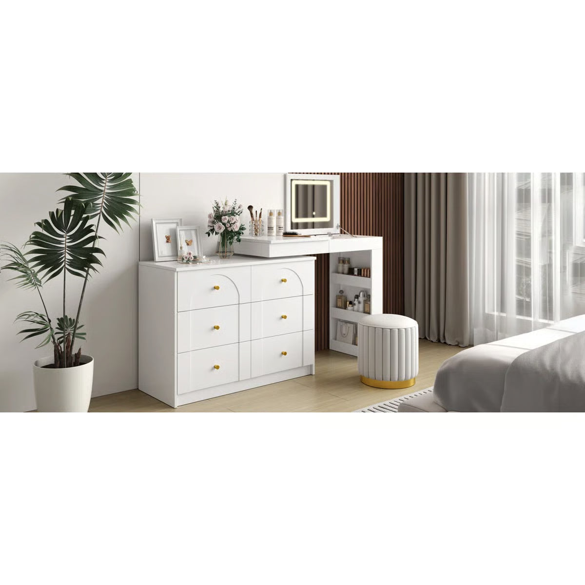 Thorn Flip-Top LED Makeup Vanity Table with Storage Drawers