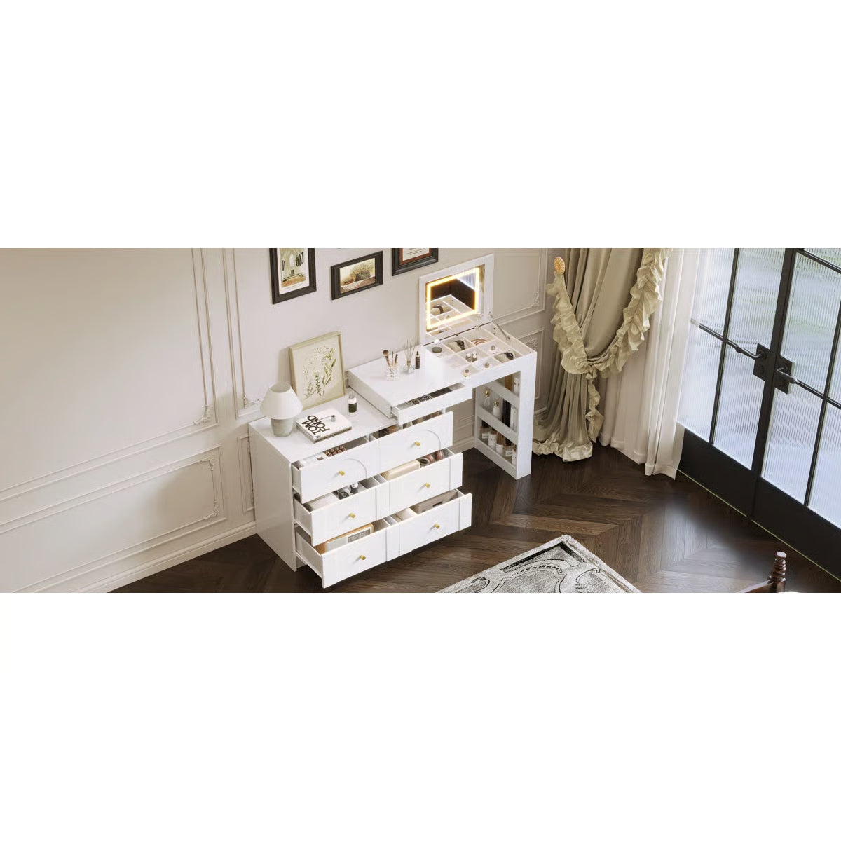 Thorn Flip-Top LED Makeup Vanity Table with Storage Drawers - OUCH CART | Dressing table