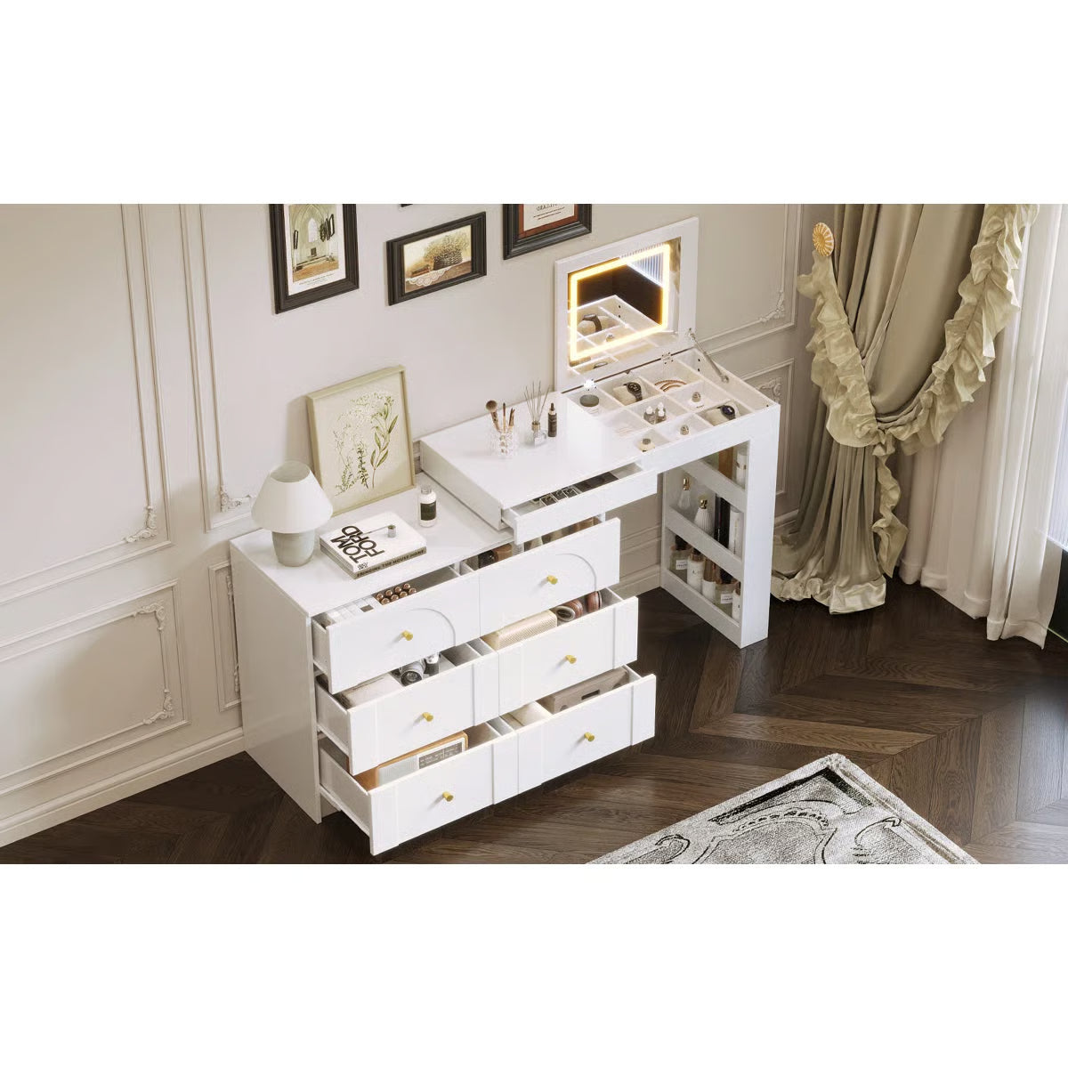 Thorn Flip-Top LED Makeup Vanity Table with Storage Drawers