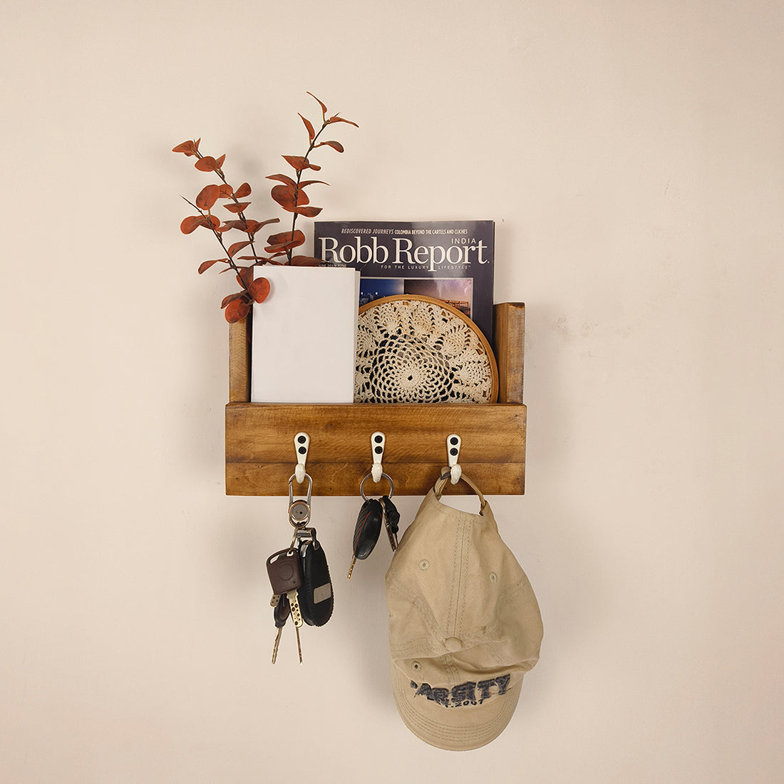 Tivoli Wooden Wall Organiser with Key Holders-OUCH CART | Wall Hangings