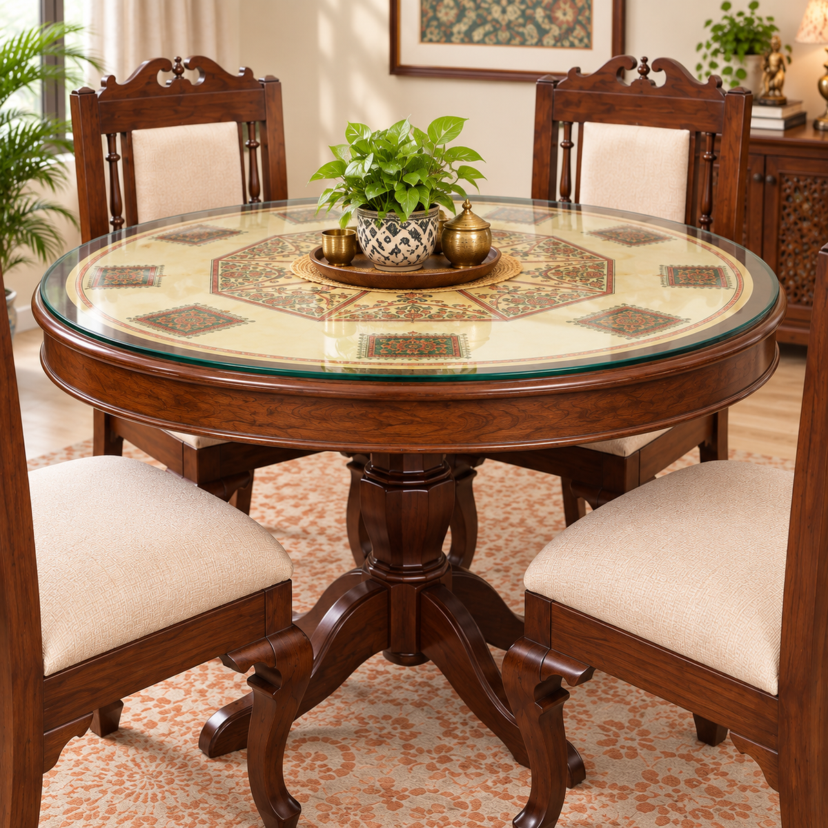 Traditional Wooden Dining Chair | Carved Solid Wood Chair with Upholstered Seat & Back for Dining Room Ouch Cart