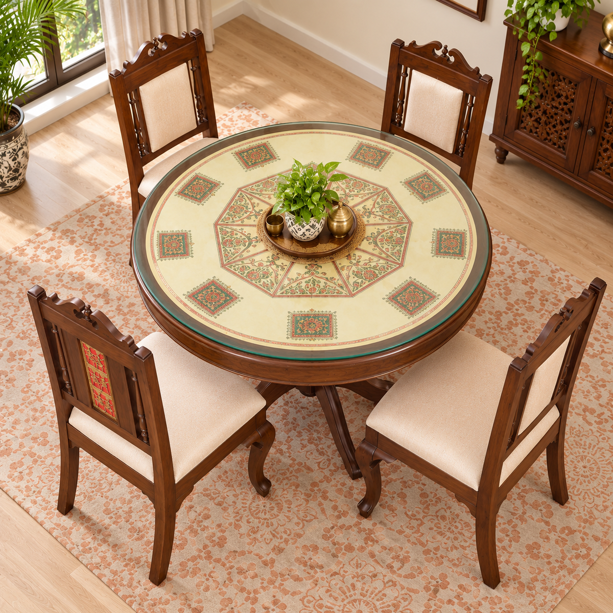 Traditional Wooden Dining Chair | Carved Solid Wood Chair with Upholstered Seat & Back for Dining Room Ouch Cart