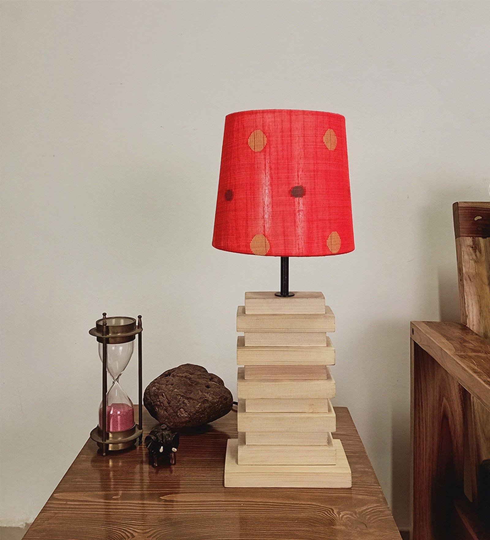 Truffle Brown Wooden Table Lamp with Yellow Printed Fabric Lampshade (BULB NOT INCLUDED) - Ouch Cart