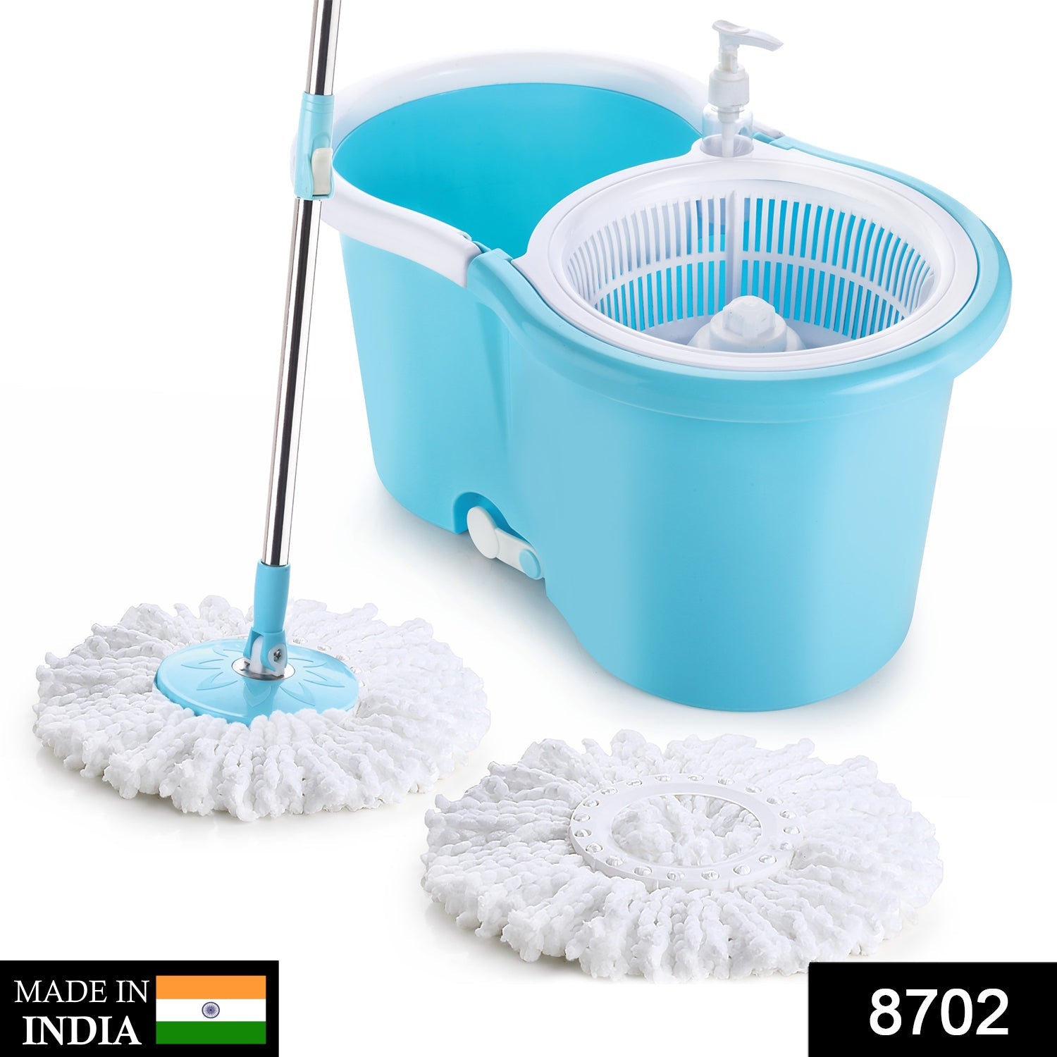 8702 Plastic Spinner Bucket Mop 360 Degree Self Spin Wringing With 2 Absorbers For Home And Office Floor Cleaning Mops Set Wukusy