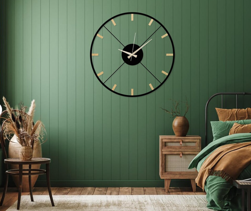 lines and strips black and gold wallclock N.R.HOMESDECOR