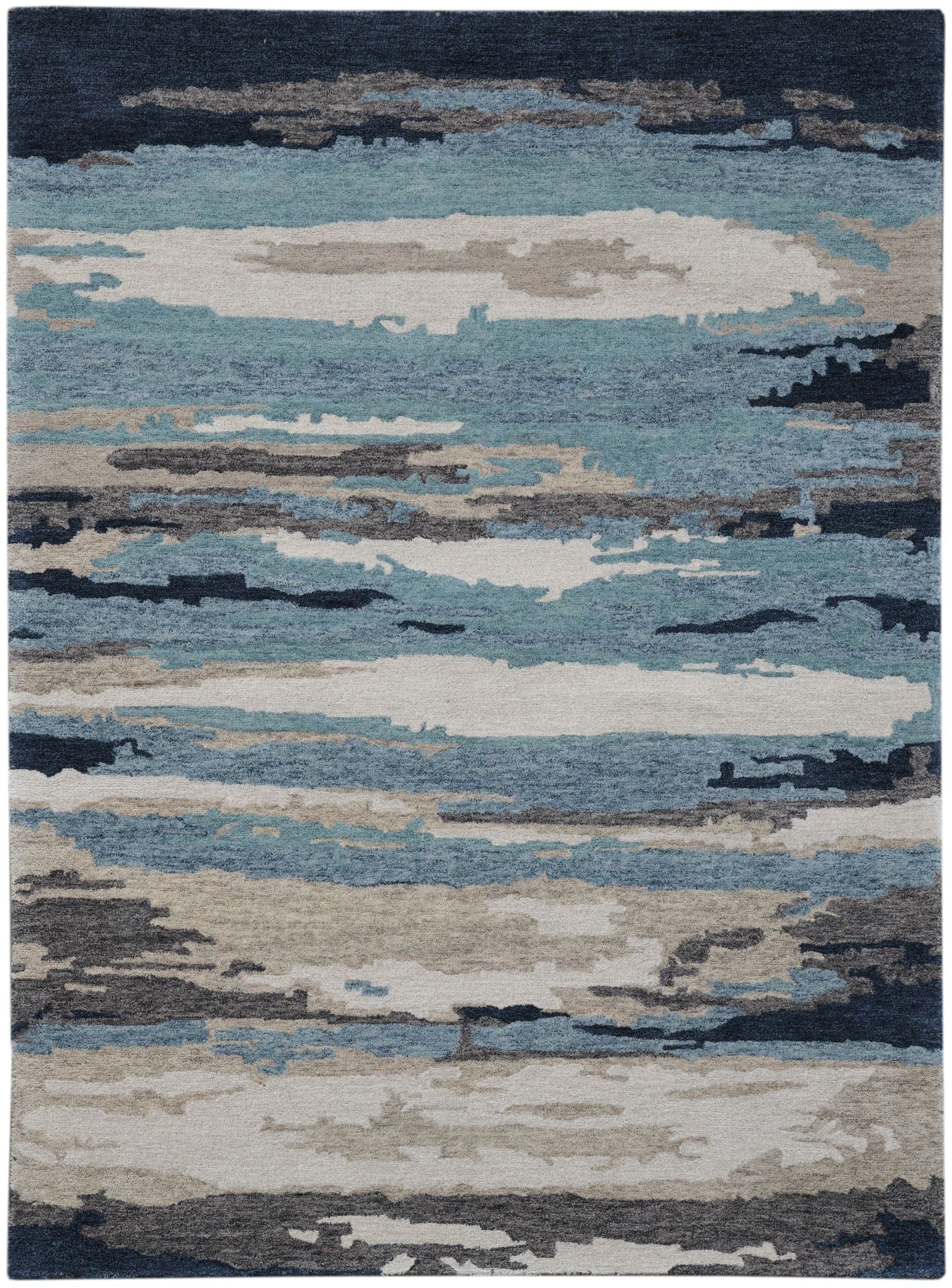 Abstract Blue Wool & Viscose Hand-Tufted Carpet Rug 5x8 Feet