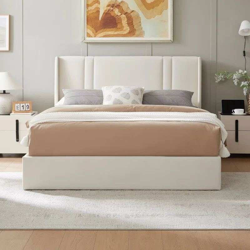 Upholstered Gas Lift Storage Bed Frame, Wingback Design, Spacious Under-Bed Storage, Sturdy Metal Frame, Easy Assembly, Ideal for Modern Bedrooms OUCH CART