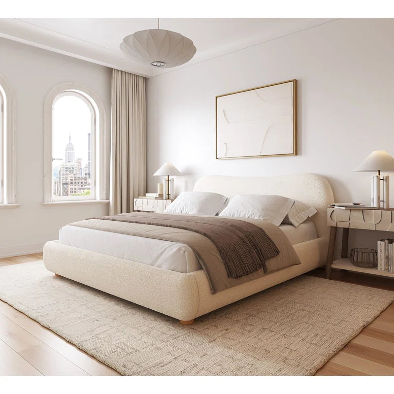 Upholstered Oliver Bed with Curved Headboard, Performance fabric, Heshimu OUCH CART