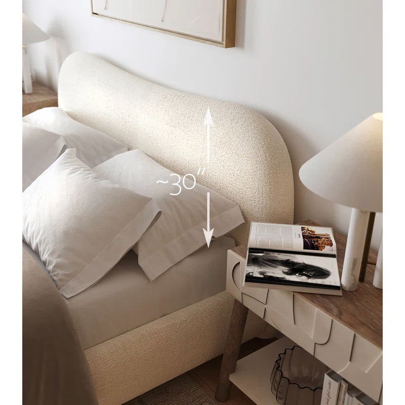 Upholstered Oliver Bed with Curved Headboard, Performance fabric, Heshimu