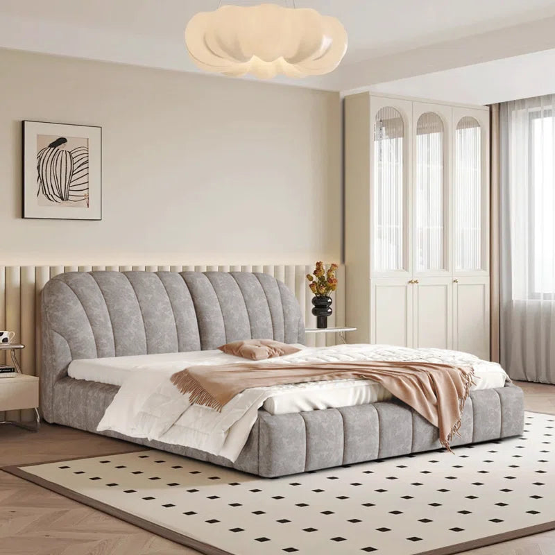 Upholstered Platform Bed With Thick Fabric OUCH CART