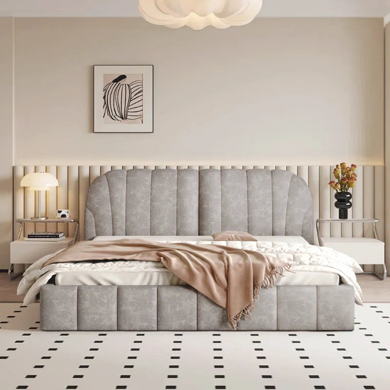 Upholstered Platform Bed With Thick Fabric OUCH CART