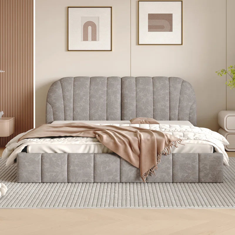 Upholstered Platform Bed with Thick Fabric OUCH CART