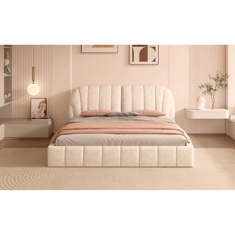 Upholstered Platform Bed with Thick Fabric, Polyester OUCH CART