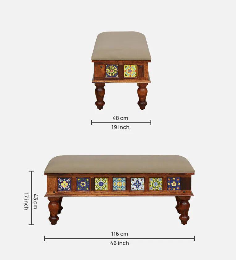 Sheesham Wood 6 Seater Dining Set In Honey Oak Finish With Cushioned Bench - Ouch Cart
