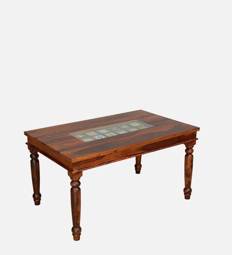 Sheesham Wood 6 Seater Dining Set In Honey Oak Finish With Cushioned Bench - Ouch Cart