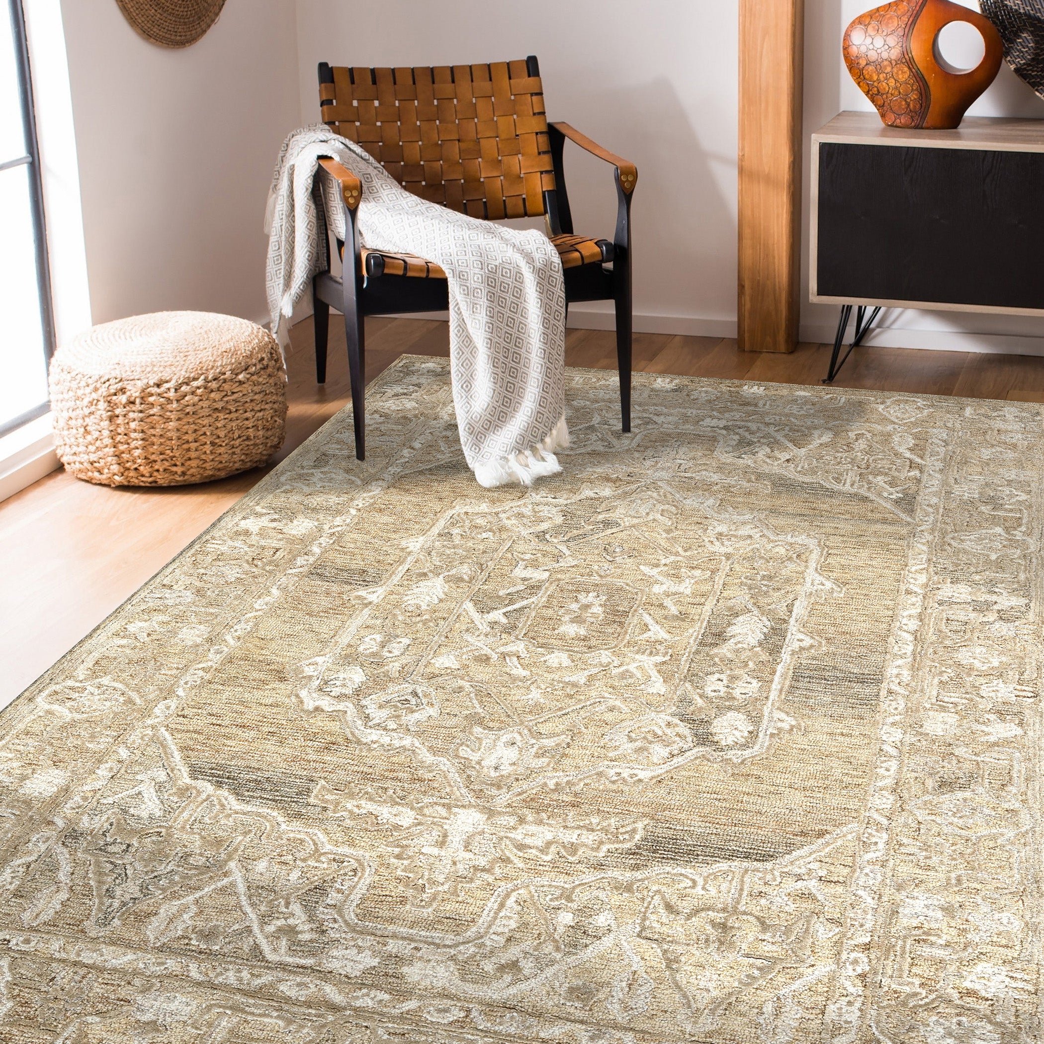 Saraswati Global Rug Luxury Handmade Area Rug - 8x10 Feet, Premium Wool, Anti-Skid & Anti Slip Cotton Backing Carpet , Ideal for Bedroom, Living Room, and Dining Room, Kids Room, Office.