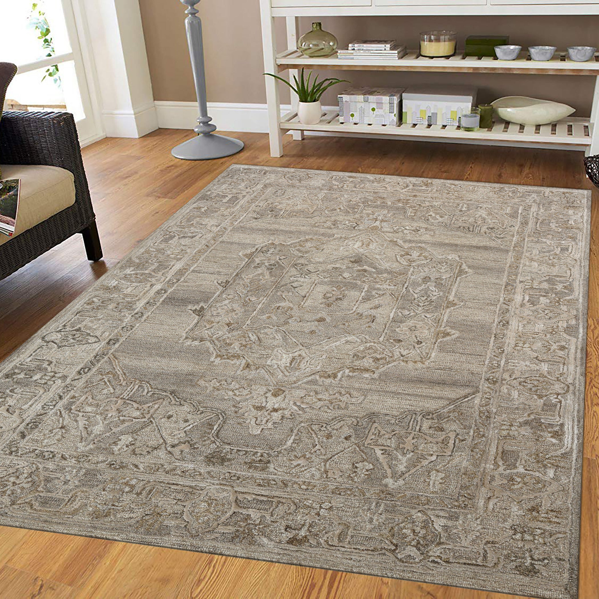 Saraswati Global Rug , Hand-Tufted Area Rug, 5x7.6 Feet, Wool & Viscose Rug, Luxurious Anti-Skid & Anti Slip Backing Carpet , Ideal for Bedroom, Living Room, and Dining Room, Kids Room, Office Rug.