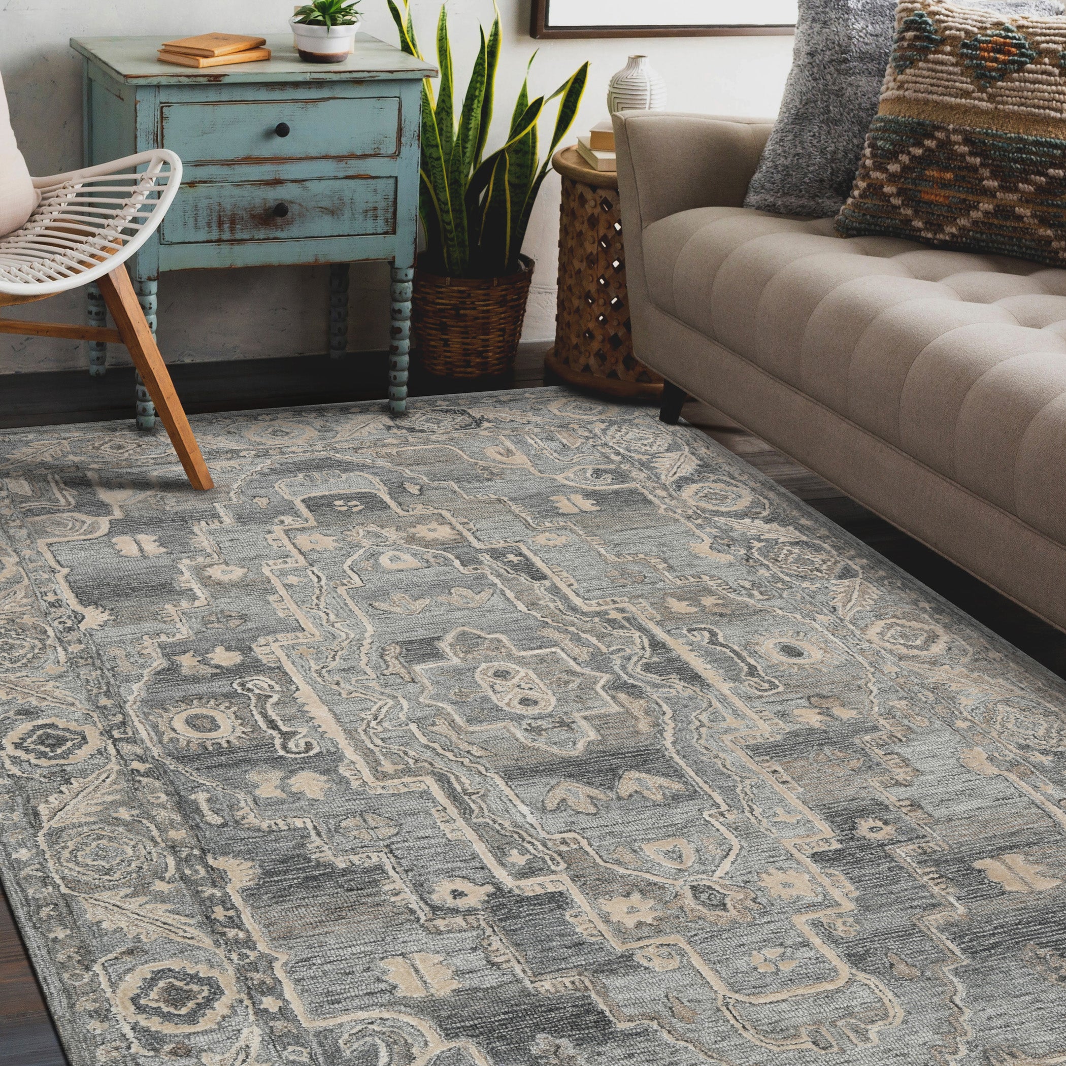 Saraswati Global Rug , Hand Tufted Area Rug, 8x10 Feet, Wool & Viscose Rug, Luxurious Anti-Skid & Anti Slip Backing Carpet , Ideal for Bedroom, Living Room, and Dining Room, Kids Room, Office Rug.
