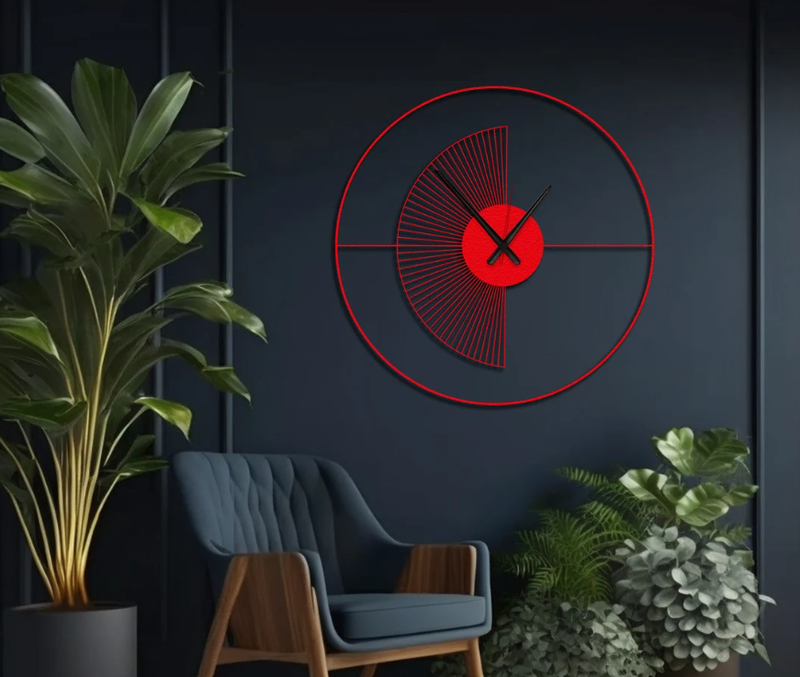 Ring and Moon red wallclock N.R.HOMESDECOR