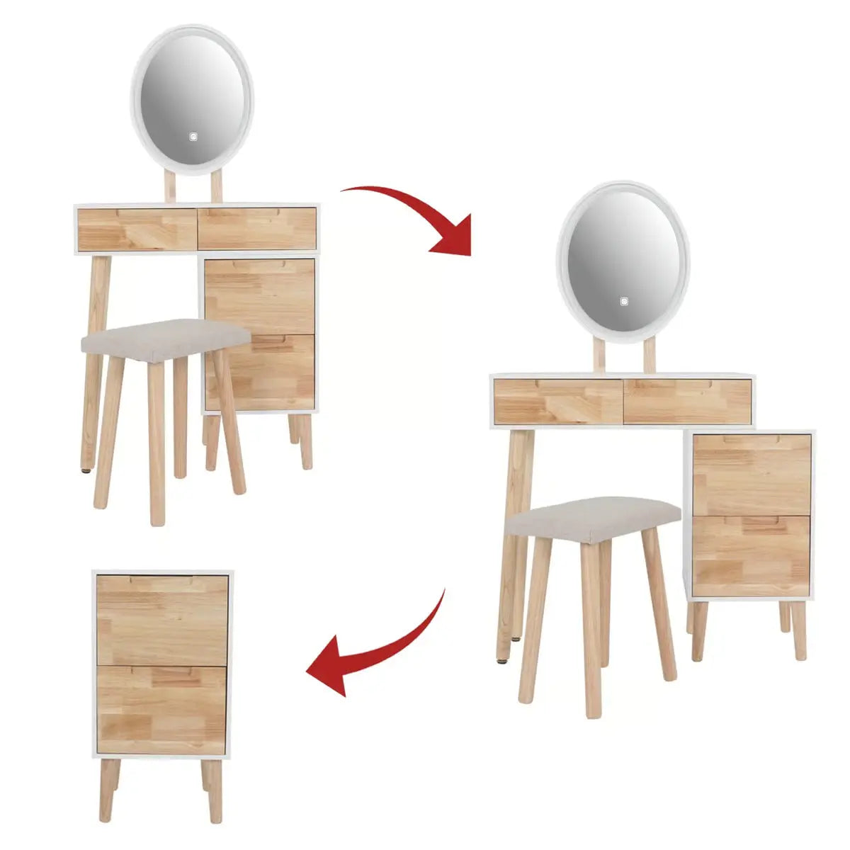 Makeup Vanity Desk with 3-Mode LED Mirror, 4 Drawers, Cushioned Stool, and Adjustable Storage Cabinet