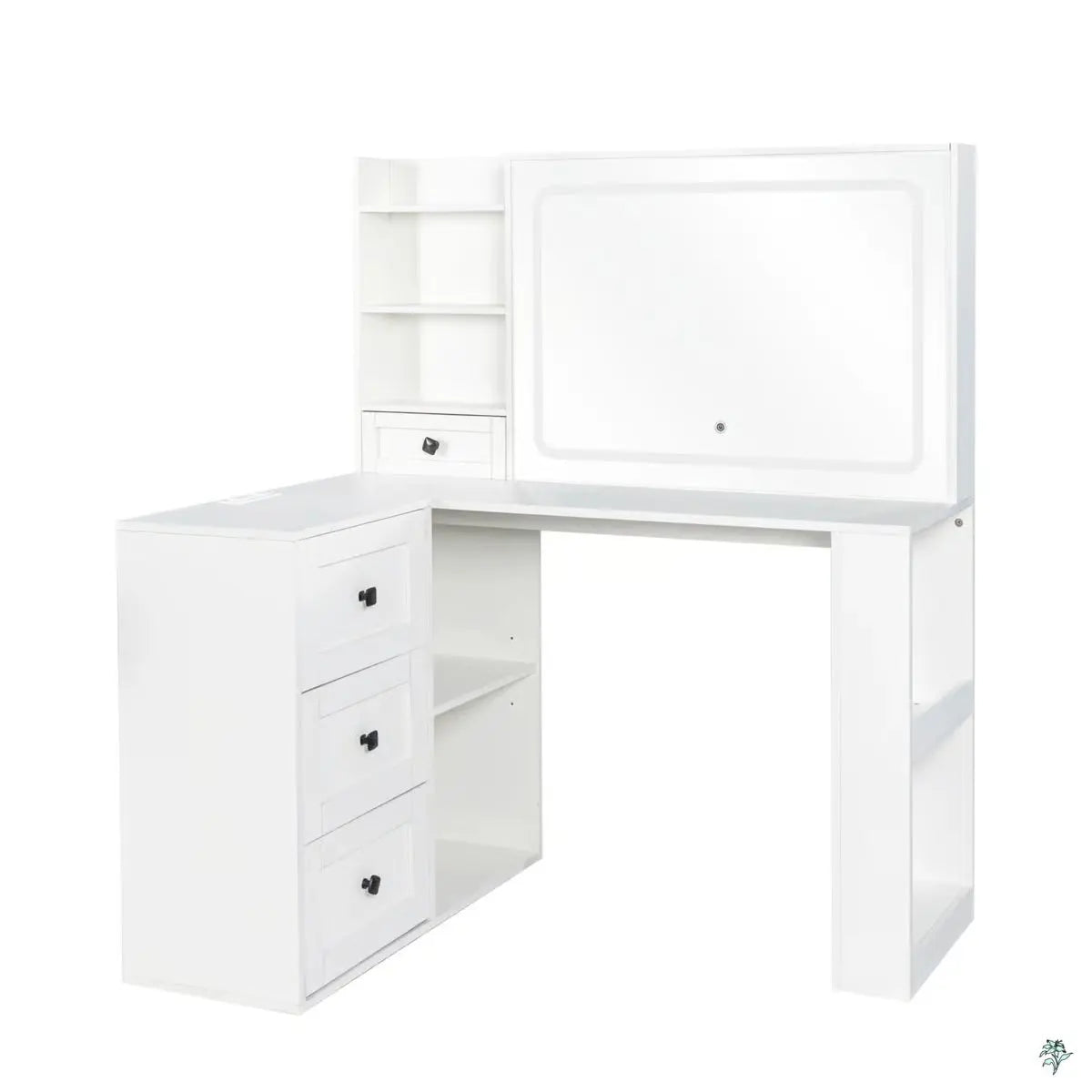Vanity Desk with LED Lights, Power Strip, 3 Large Drawers – Makeup Organizer