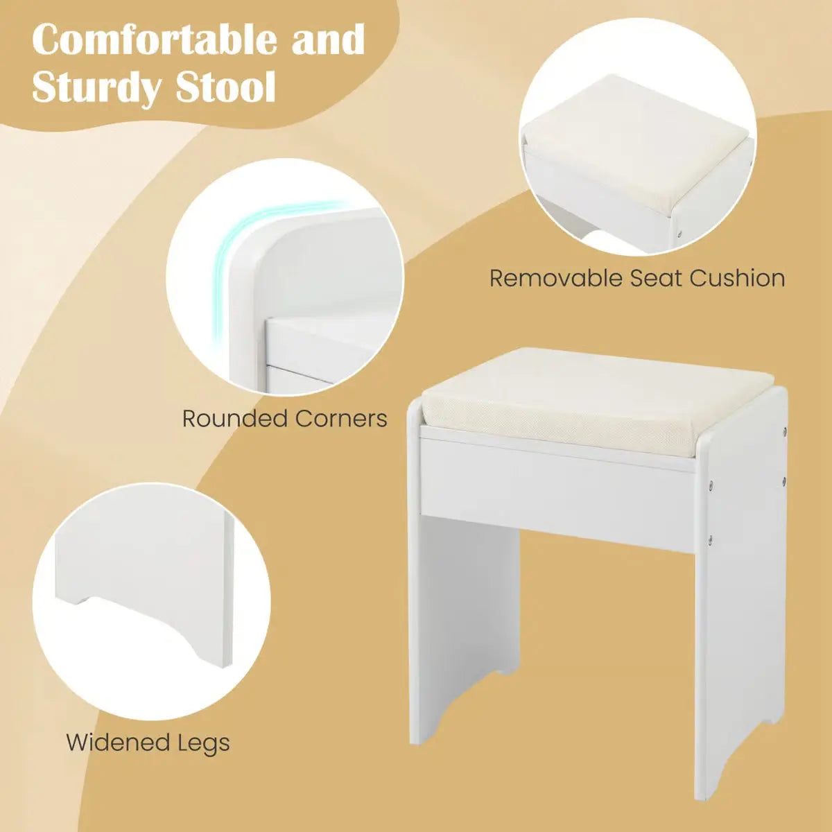Flip-Up Makeup Vanity Desk – 3-Color LED Mirror, 6 Compartments & Stool Included-OUCH CART |Dressing table