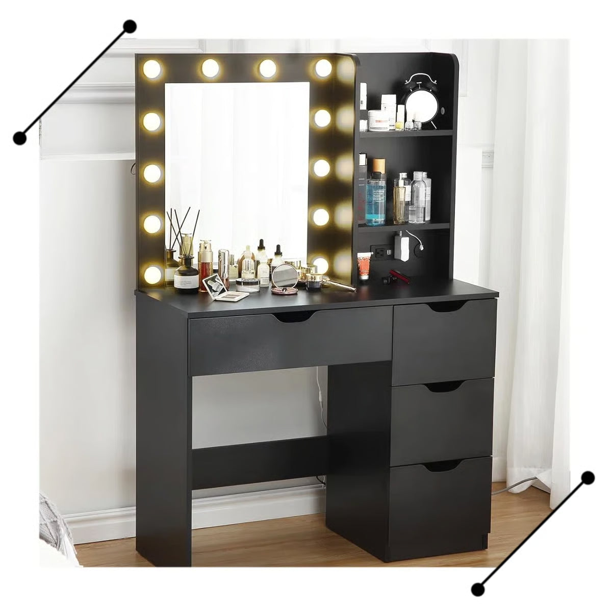 Makeup Vanity Desk with LED Mirror – 4 Drawers & Bedroom Vanity Storage- OUCH CART |Dressing table