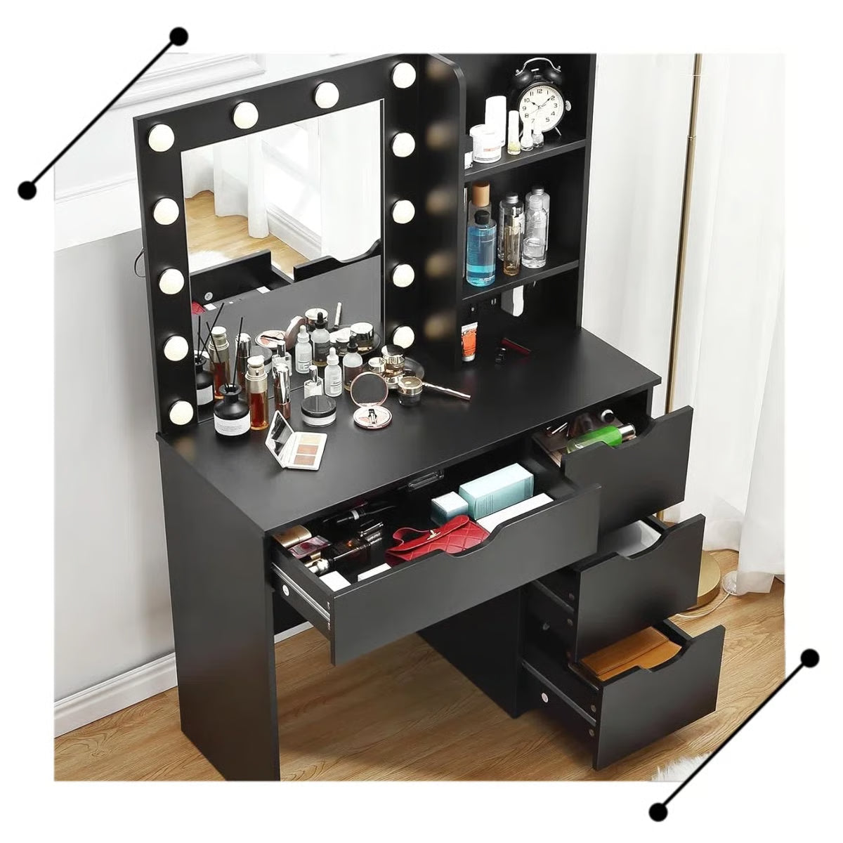 Makeup Vanity Desk with LED Mirror – 4 Drawers & Bedroom Vanity Storage